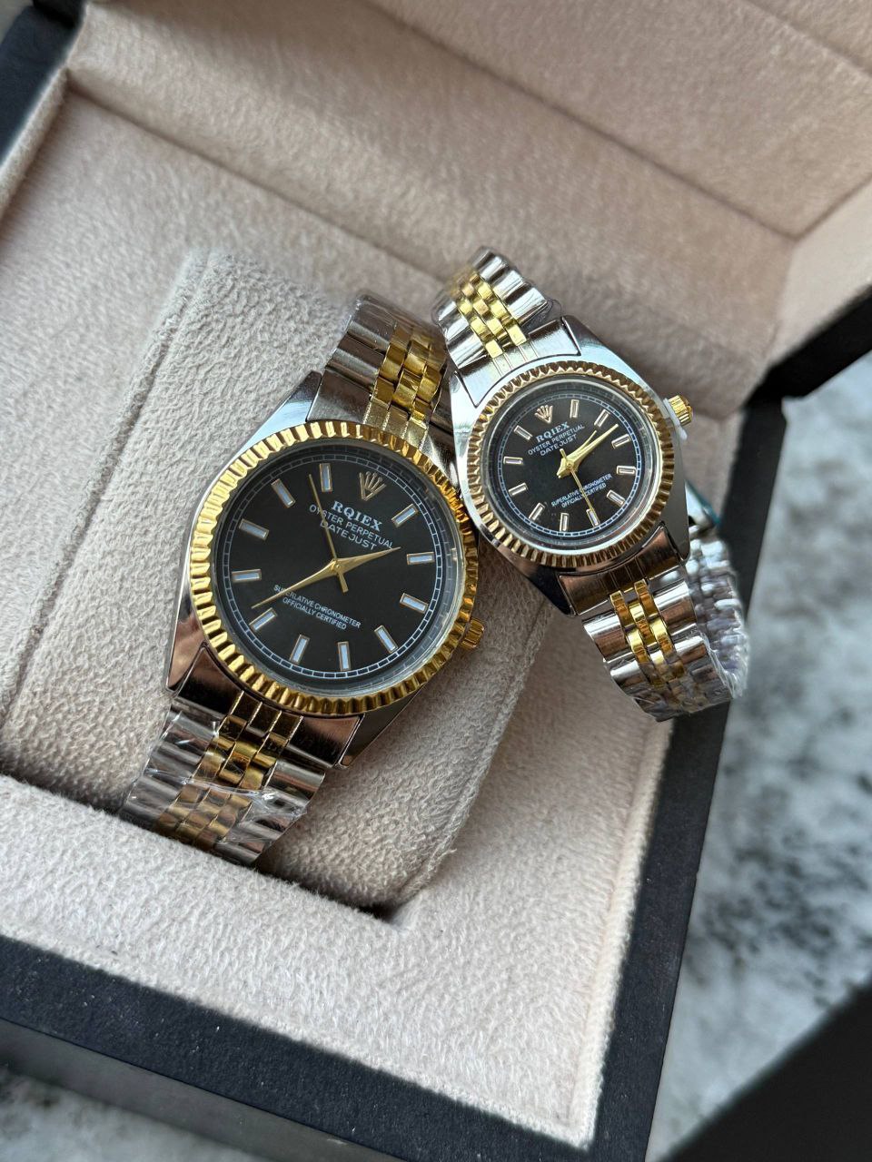ست ساعت رولکس ديت جاست زنانه و مردانه ROLEX Date just کيفيت عالي صفحه مشکي
