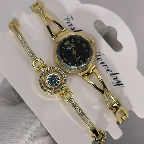 ست ساعت و دستبند دخترانه نگینی کوارتز برند جریس