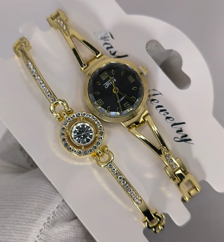 ست ساعت و دستبند دخترانه نگینی کوارتز برند جریس