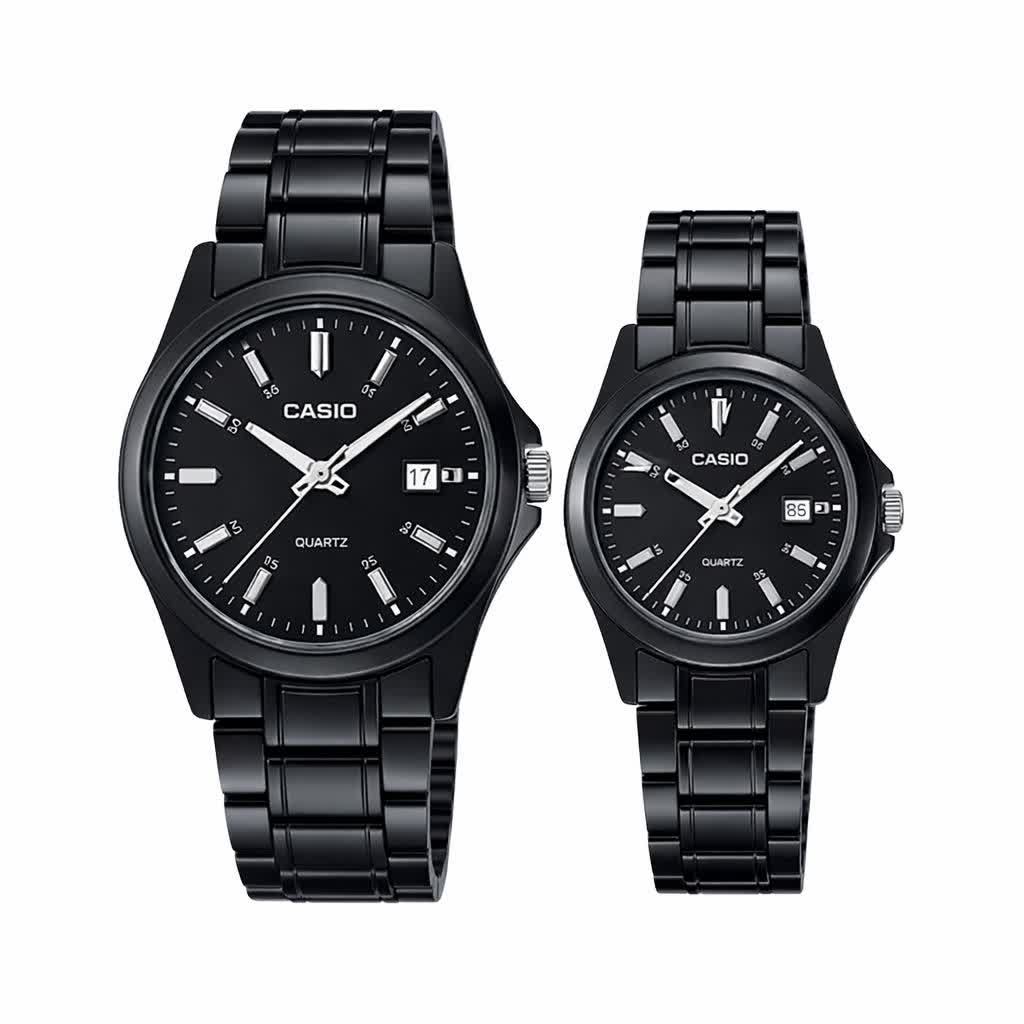 ست ساعت مچی زنانه و مردانه کاسيو CASIO فول بلک  کد c35 + جعبه