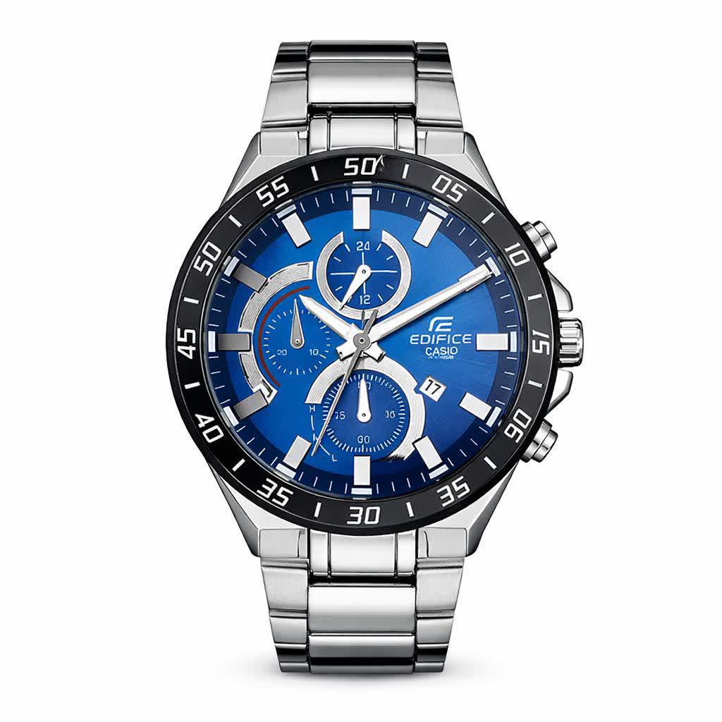 ساعت مچی مردانه کاسيو CASIO EDIFICE موتور ژاپنی صفحه آبی دور مشکی