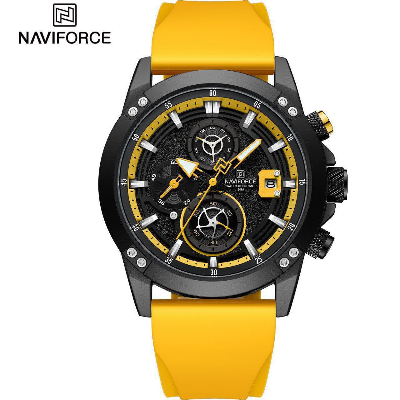 ساعت مچی نیوی فورس مردانه کرنوگراف NAVIFORCE مدل NF8033 بند طلایی + فول پک