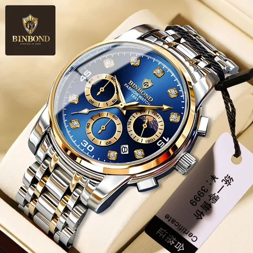ساعت مچی مردانه کرنوگراف الماسی برند بین باند BIN BOND