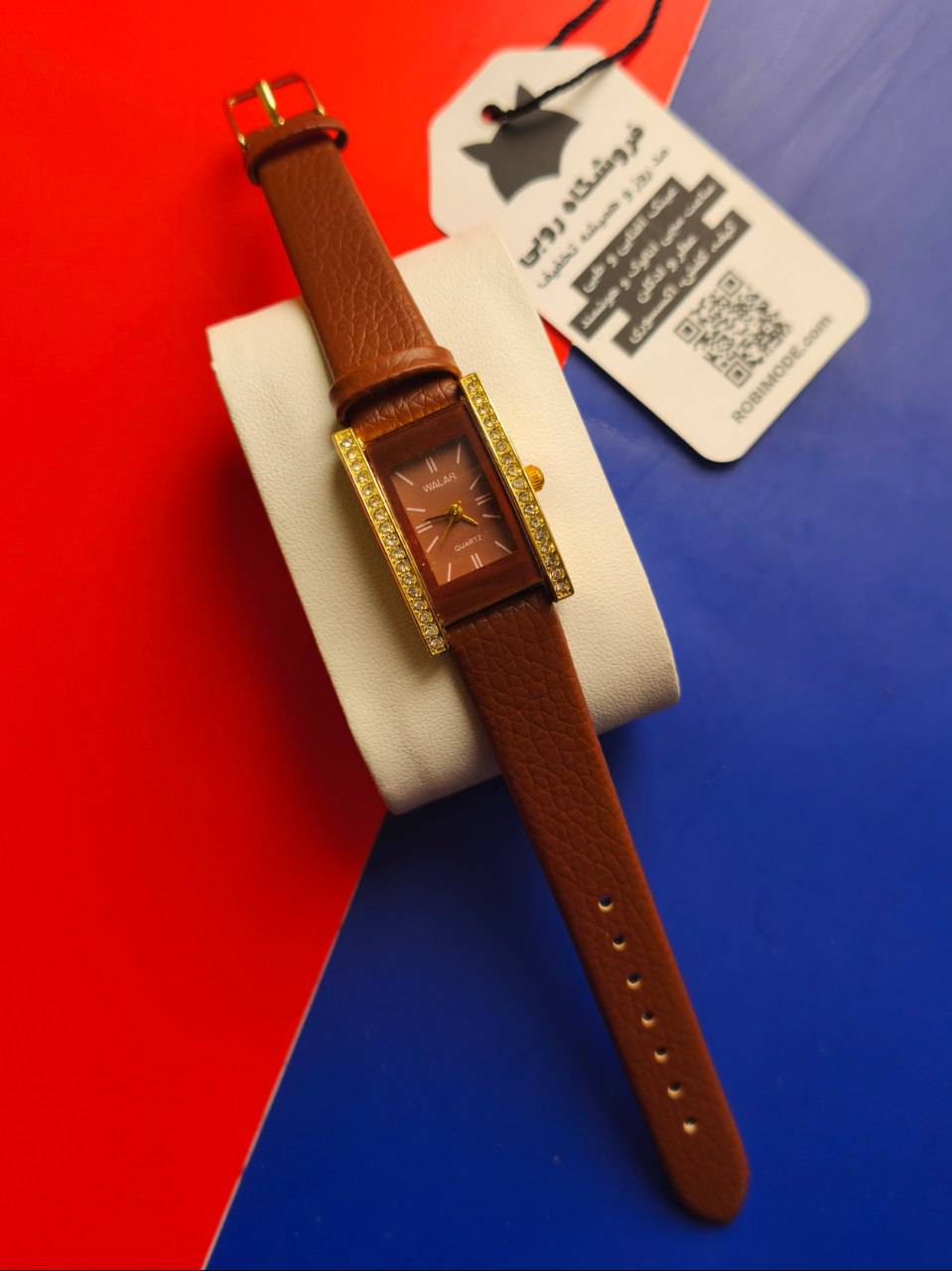 ساعت مچي زنانه صفحه مستطيل والار WALLAR بند چرمي