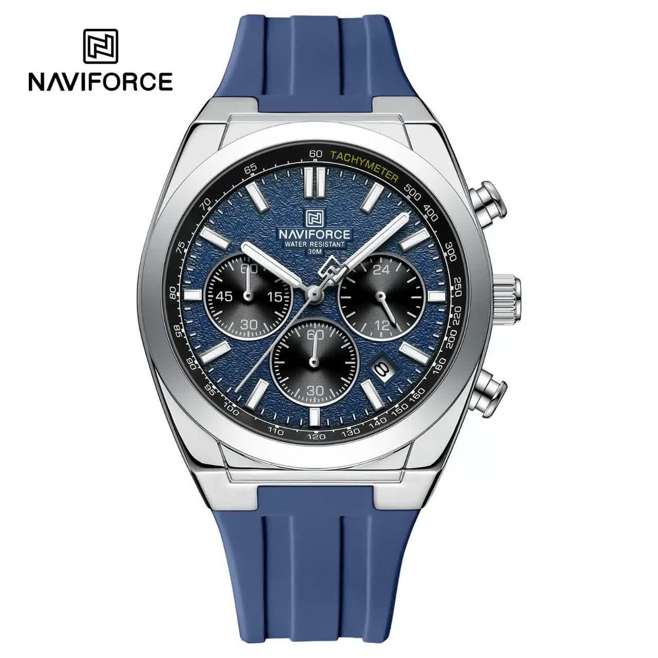ساعت مچی نیوی فورس مردانه کرنوگراف NAVIFORCE مدل NF8080 سرمه ای  + گارانتی