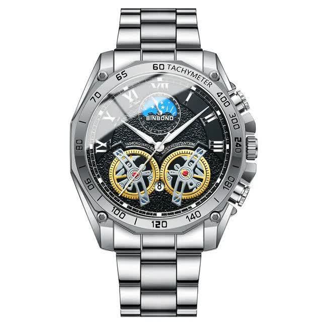 ساعت مچی مردانه طرح کرنو بين باند BINBOND اصلی نقره ای مشکی