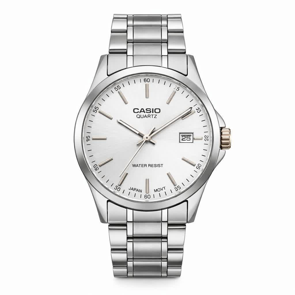 ساعت مچی مردانه کاسيو CASIO ژاپنی  نقره  ای سفيد + جعبه