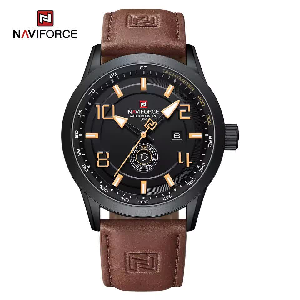 ساعت مچي عقربه اي مردانه نيوي فورس NAVIFORCE مدل Nf9229 بند چرمي قهوه اي