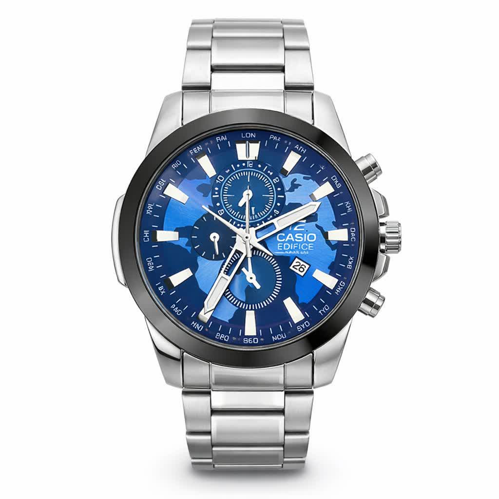 ساعت مچی مردانه کاسيو CASIO EDIFICE موتور ژاپن صفحه آبی دور مشکی